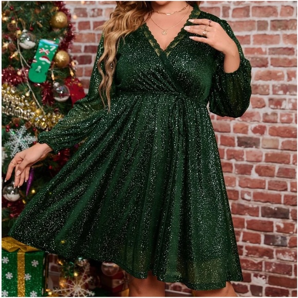 Dresses & Skirts - Plus Luxe Glitter Evening Formal Party Lace Dress